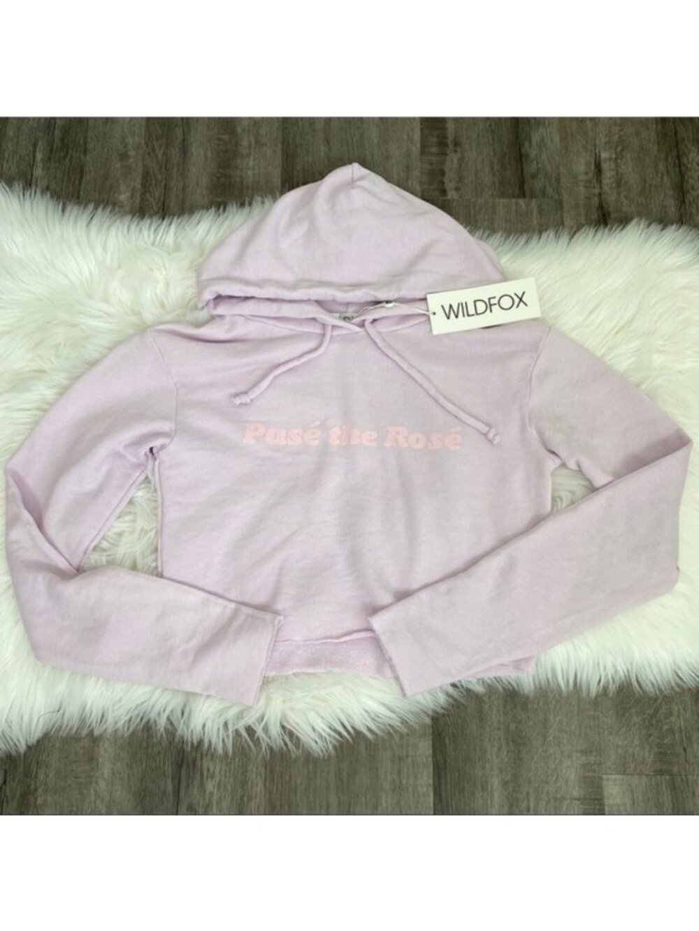 Wildfox Womens Medium Pase the Rose Pink Cropped Hoodie Pullover